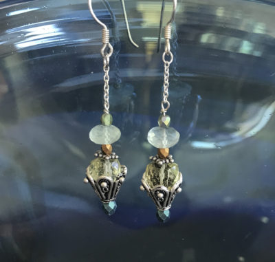 Sterling Silver, Faceted Peridot and Aquamarine Gems, Artisan Hilltribe Silver, Czech Glass